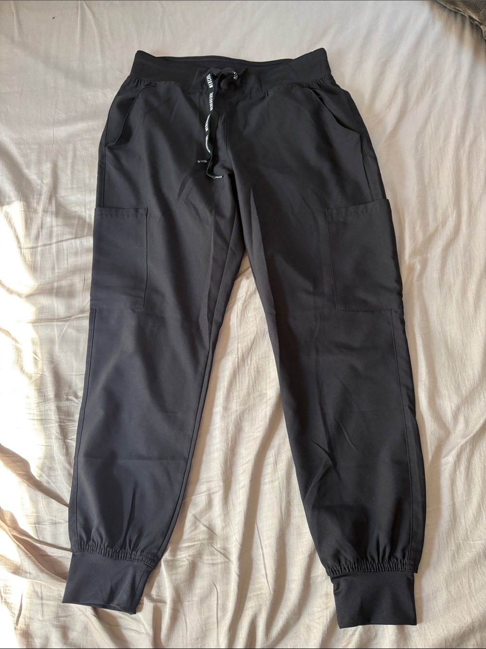Med Couture Black Cargo-Style Drawstring Joggers